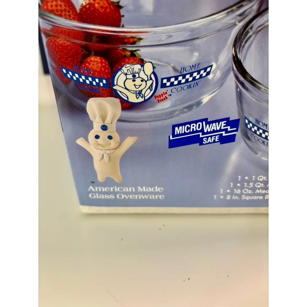 Anchor Hocking Pillsbury Doughboy Mix N Bake Set 4pc Glass Vintage In Box